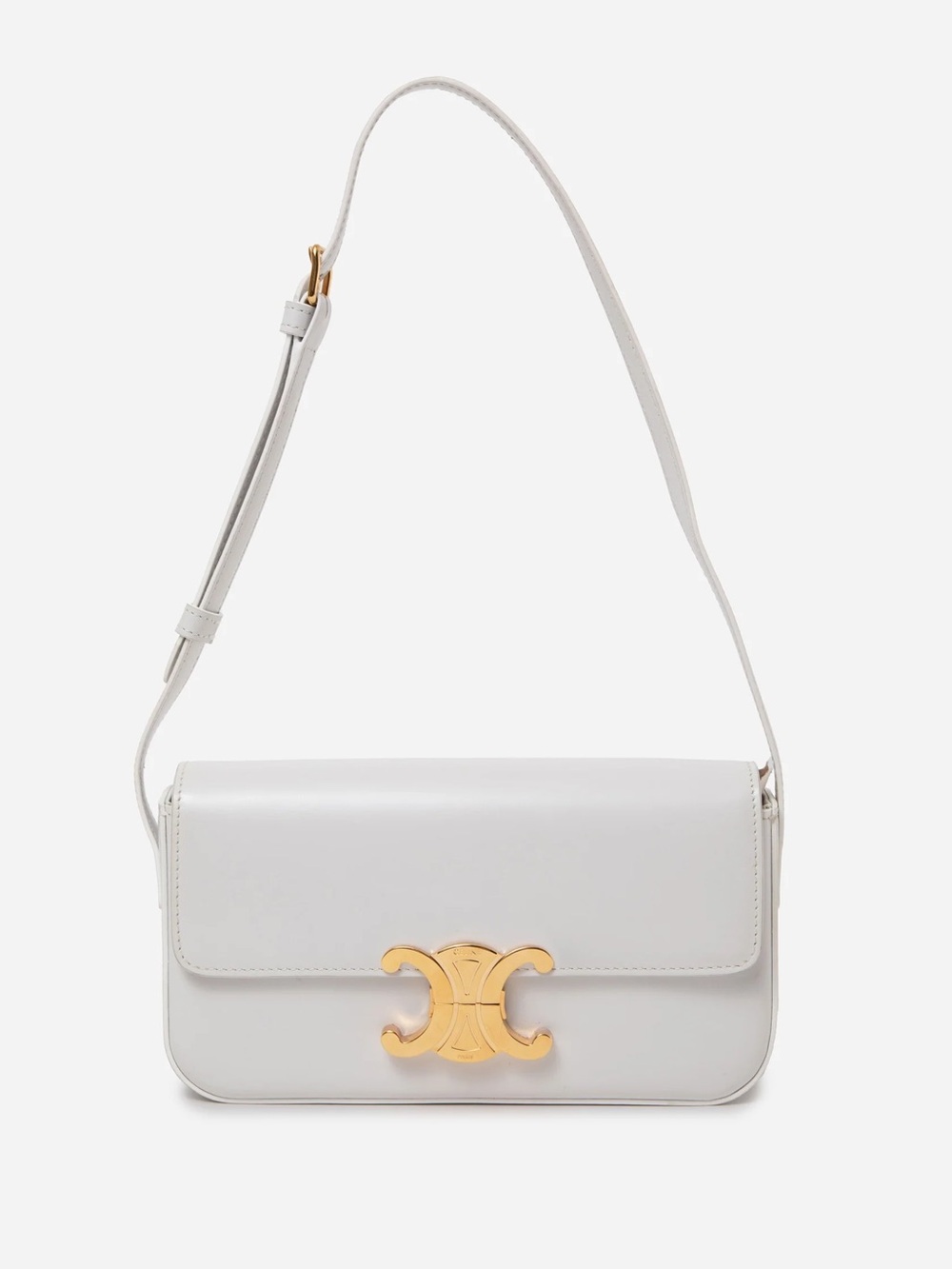 Celine 2023 White Shiny Calfskin Claude Shoulder Bag